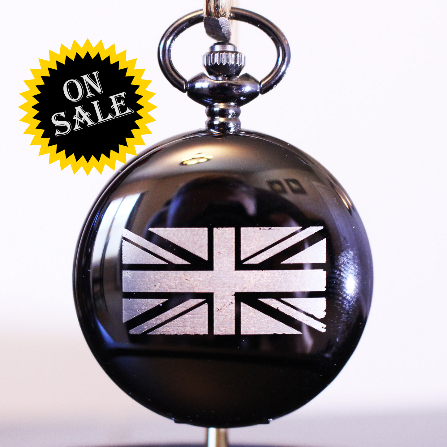 British Flag Torn and Tattered Stylish Engraved Pocket Watch