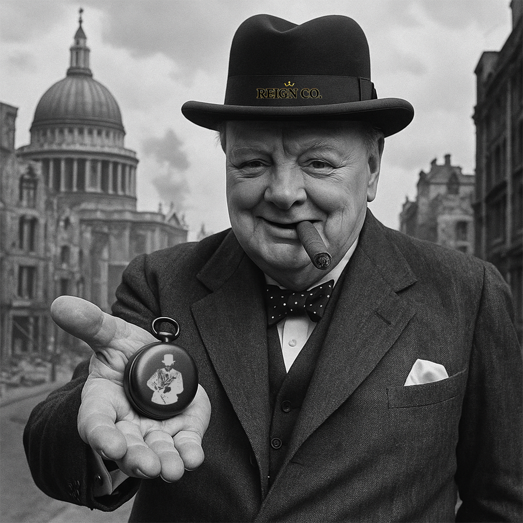 Winston Churchill Gangster Engraved Brass Pocket Watch
