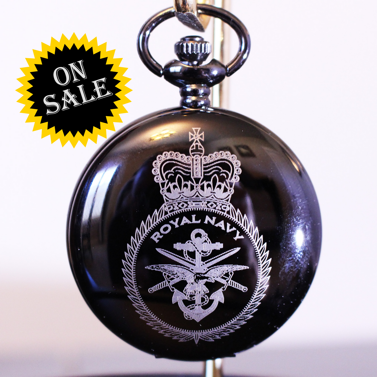 British Royal Navy Emblem Laser Engraved Pocket Watch
