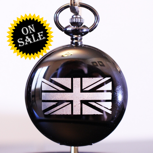 British Flag Torn and Tattered Stylish Engraved Pocket Watch
